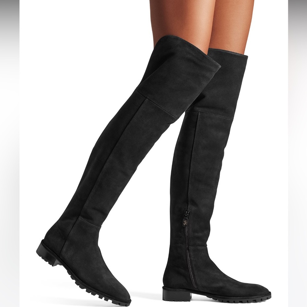 New Stuart Weitzman Amber Over the Knee Black Suede Boots size 7.5